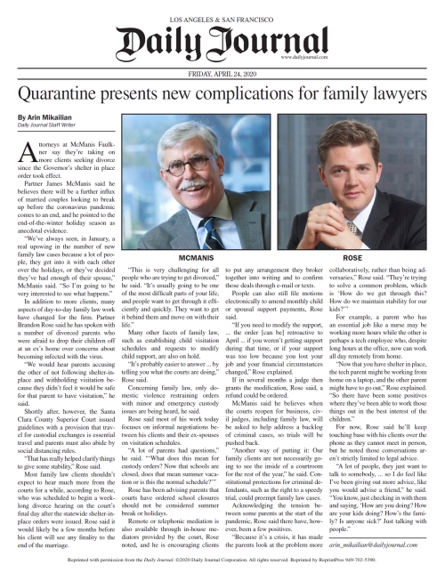 Family Law Team Featured in Daily Journal Article